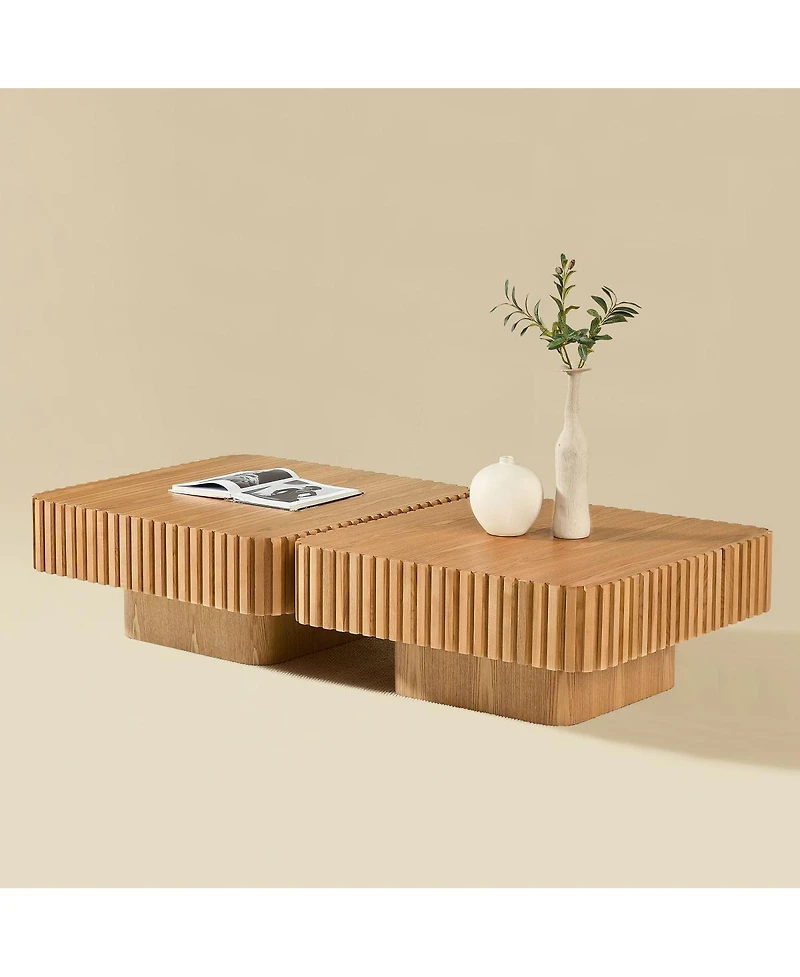 Streamdale Furniture 2PCS 31.5" Modern Handcraft Drum Coffee Table, Small Wooden Table