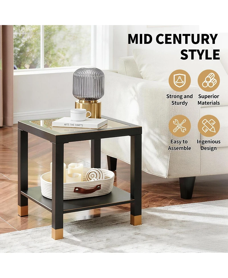 Streamdale Furniture Boho 2-Tier Side Table with Glass Top and Shelf