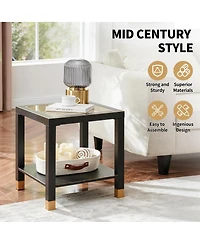 Streamdale Furniture Boho 2-Tier Side Table with Glass Top and Shelf