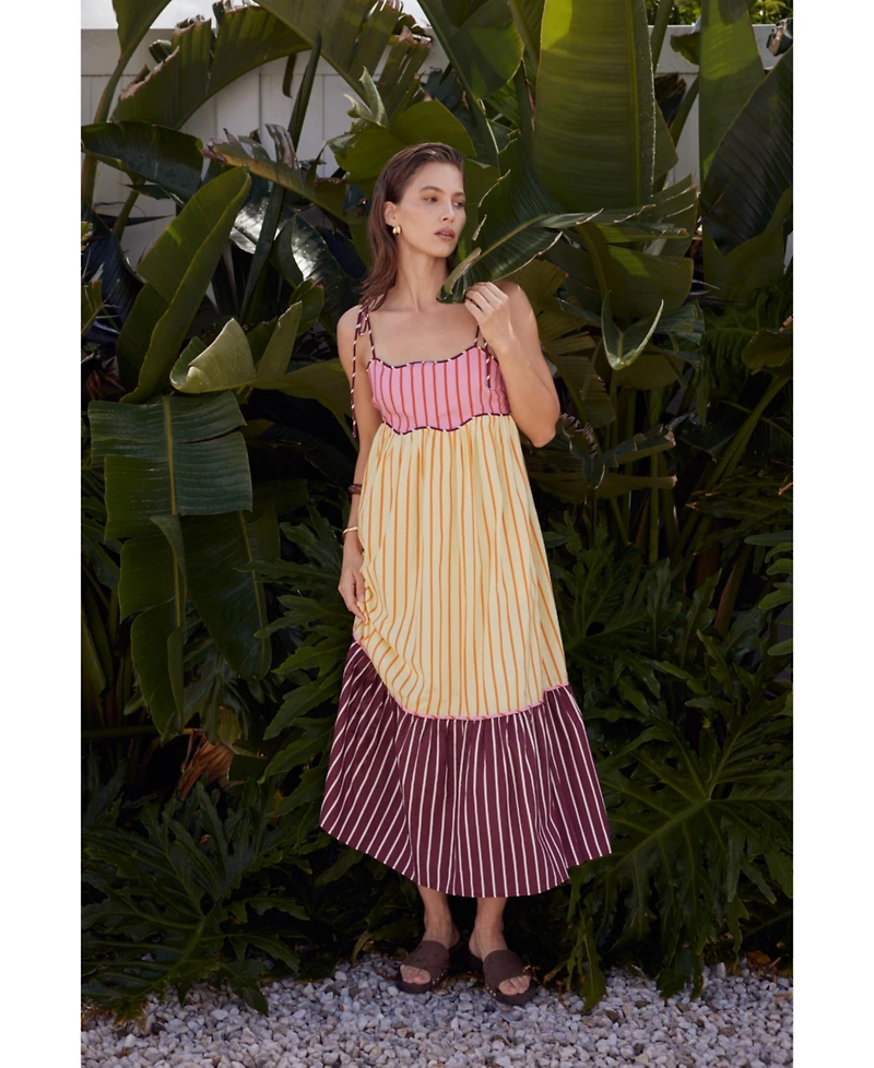 English Factory Women's Colorblock Stripe Sleeveless Midi Dress