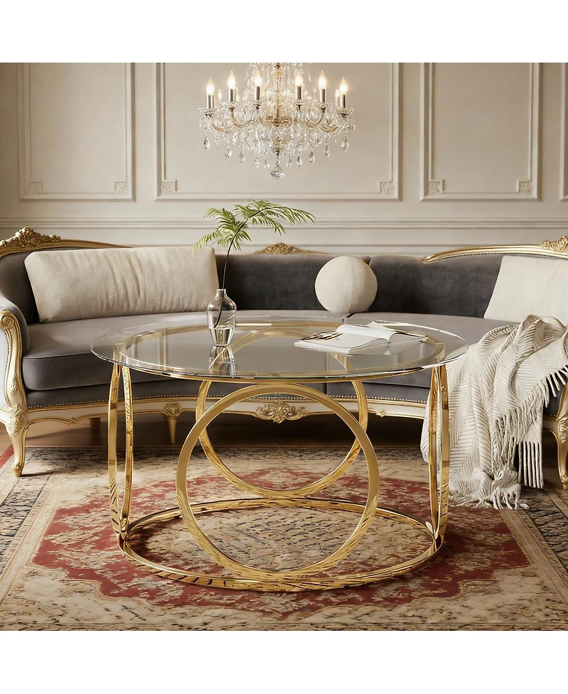 Streamdale Furniture Modern Round Glass Coffee Table with Frame