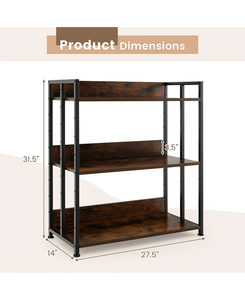 Gymax 3-Tier Industrial Bookshelf Storage Shelf Display Rack with Adjustable Shelves