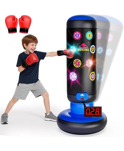 HopeRock Punching Bag for Kids, Boxing Set with Scoring, Light, Music, 4 Game Modes, Inflatable Boxing Bag with Gloves