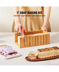 Yobtop Soap Making Kit Bamboo Cutting Box with Silicone Mold, Stainless Steel Straight and Wavy Cutters, 100 Bags and 105 Stickers Diy Supplies