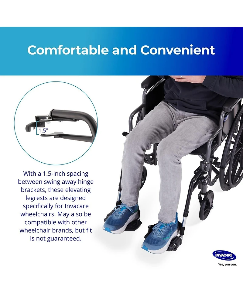 Invacare Wheelchair Legrest Hemi Footrests with Heel Loops, Flip Up Aluminum Footplate and More