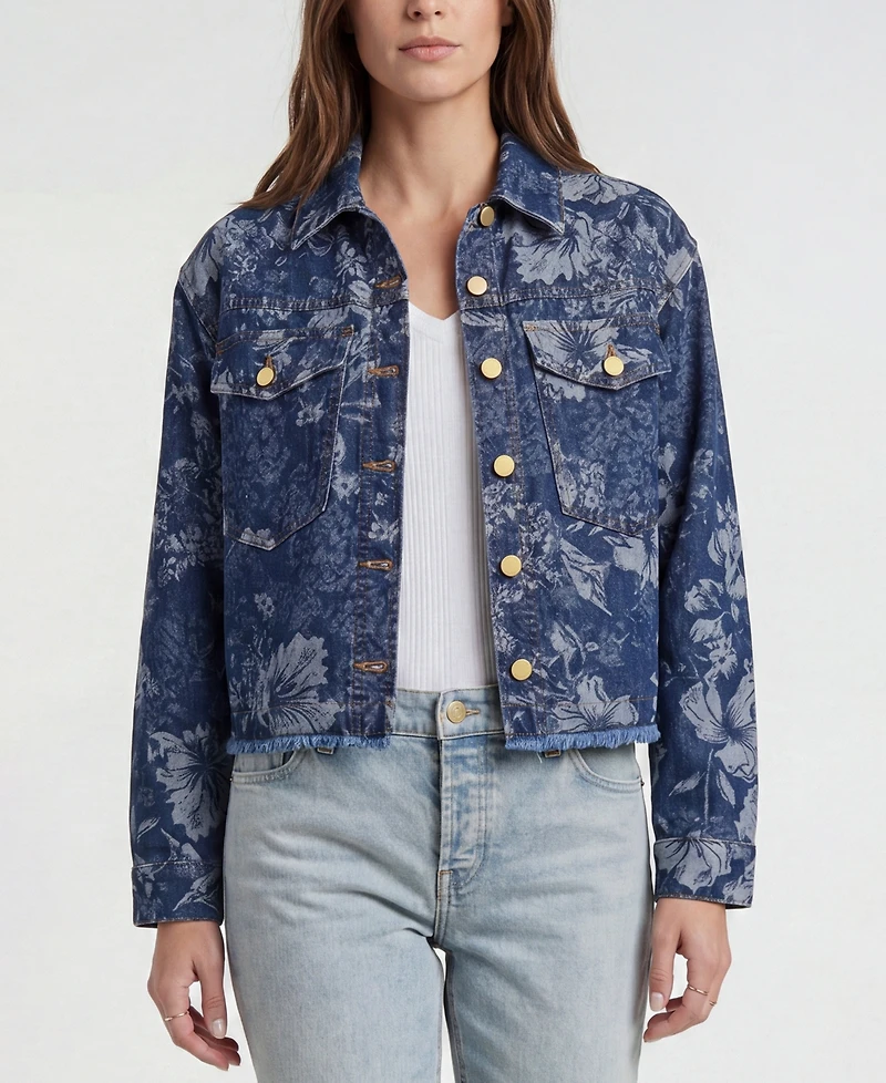 Liverpool Los Angeles Petite Floral Jacquard Long-Sleeve Denim Jacket