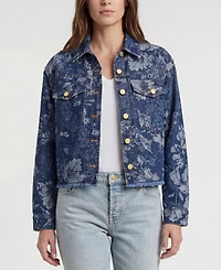 Liverpool Los Angeles Petite Floral Jacquard Long-Sleeve Denim Jacket