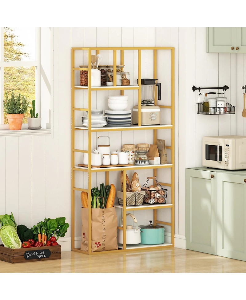 Gymax 2 Piece 71 Inch 5 Tier Tall Bookshelf with Open Storage Shelves Metal Frame for Bedroom