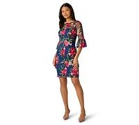 Adrianna Papell Petite Embroidered Boat-Neck Short Dress