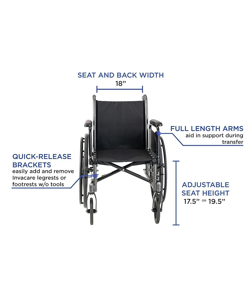 Invacare Tracer SX5 Folding Wheelchair for Adults, 18 Inch Seat, Full Arms, Everyday Use