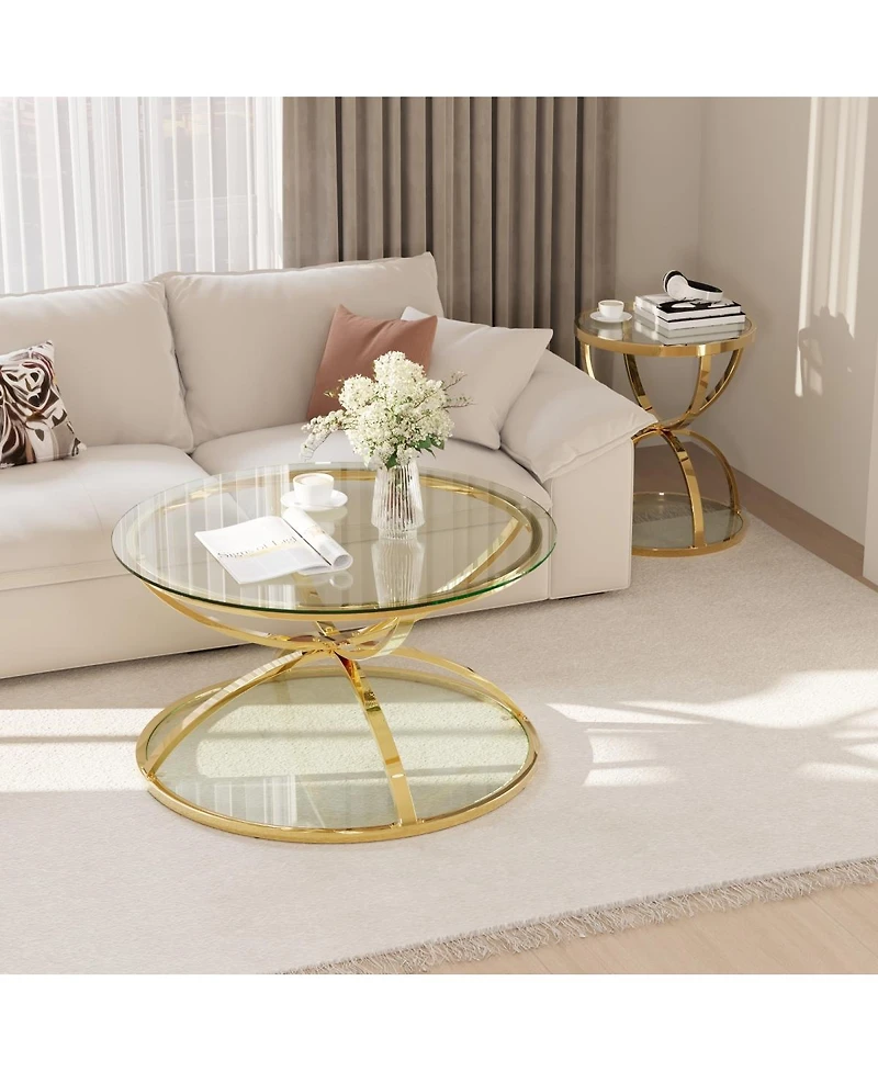 Streamdale Furniture 2-Tier Glass Coffee Table Set (Set of 2)