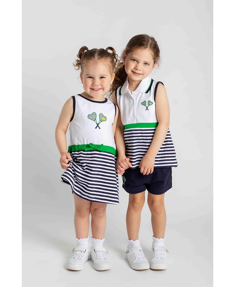 Florence Eiseman Toddler Girls Stripe Knit Dress with Tennis Rackets