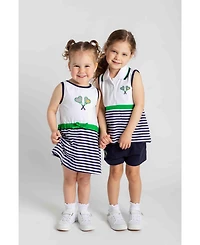 Florence Eiseman Toddler Girls Stripe Knit Dress with Tennis Rackets