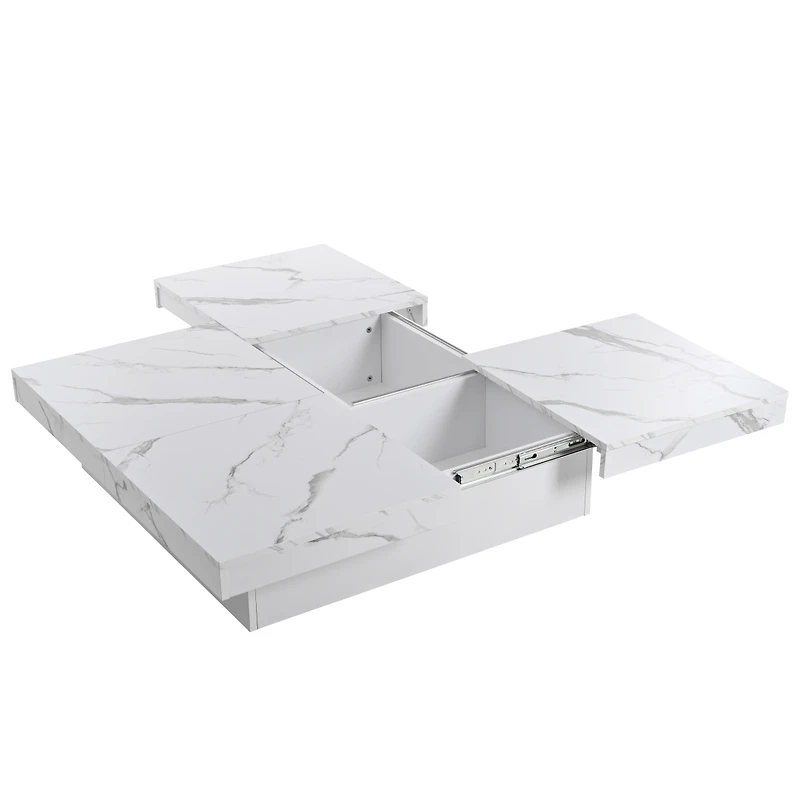 Streamdale Furniture Square Marble Veneer Coffee Table Sliding Top with Storage