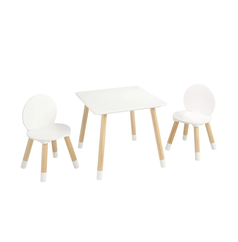 Sugift Kids Table and 2 Chairs Set for Ages 2-8, Pine Wood Activity Table with Curved Safety Edges