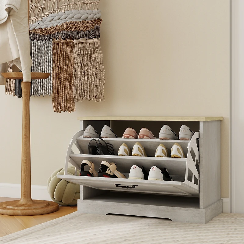 Streamdale Furniture Shoe Storage Bench with Flip Drawer and Adjustable Shelf