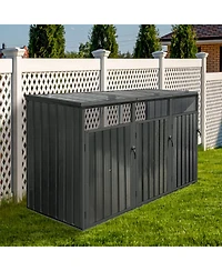 Mondawe Outdoor Metal Garbage Bin Shed For 3 Trash Cans, Lockable Storage Shed With Lift Lid