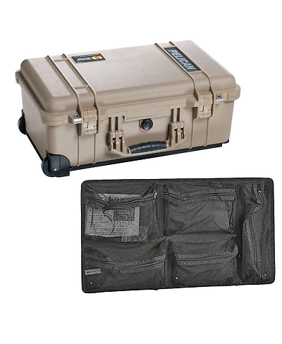 Pelican 1510 Watertight Wheeled Carry On Hard Case, Desert Tan, Bundle with 1519 Lid Organizer