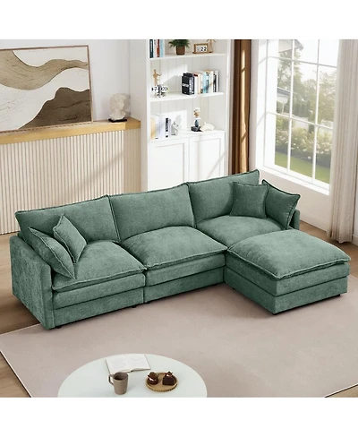Maison Boucle Chenille Modular Sectional Sofa Couch 3 Seater with Ottoman L Shaped