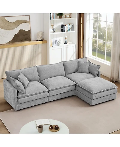 Maison Boucle Chenille Modular Sectional Sofa Couch 3 Seater with Ottoman L Shaped