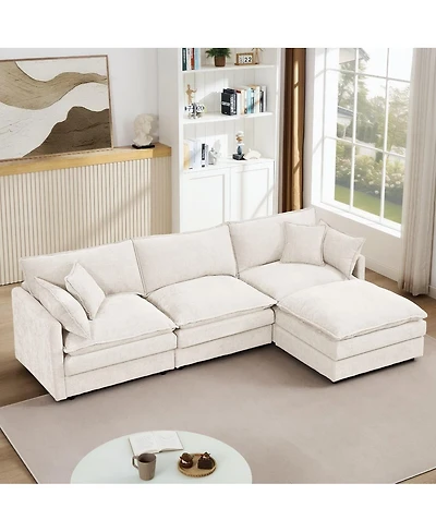 Maison Boucle Chenille Modular Sectional Sofa Couch 3 Seater with Ottoman L Shaped