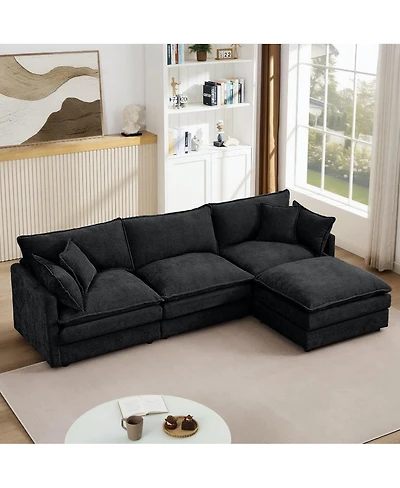 Maison Boucle Chenille Modular Sectional Sofa Couch 3 Seater with Ottoman L Shaped