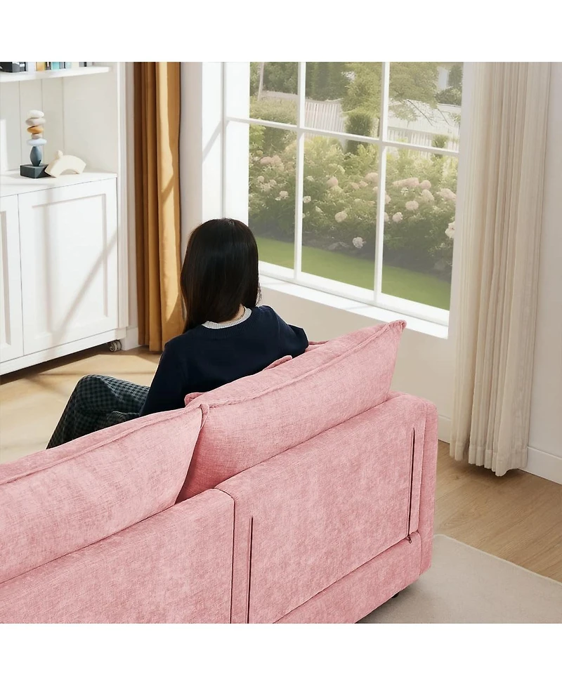 Maison Boucle Chenille Modular Sectional Sofa Couch 3 Seater with Ottoman L Shaped