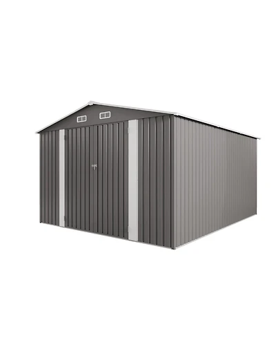 Mondawe 10 x 12 Ft Outdoor Metal Storage Shed with Double Door and Windows, Waterproof Garden Tool Shed