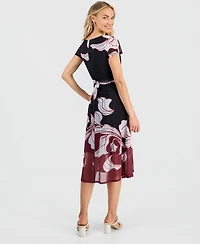 Robbie Bee Women's Printed Mesh Midi Dress