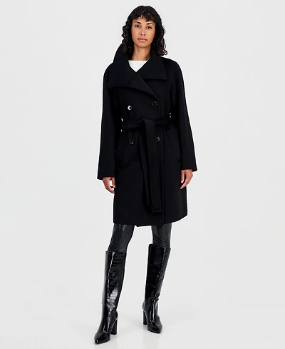Calvin Klein Women's Double-Breasted Wrap Knit-Collared Coat