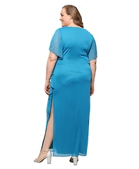 Alex Evenings Plus Embellished-Sleeve Draped Chiffon Gown