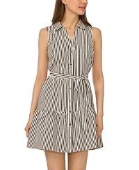 CeCe Women's Collared Button Down Tiered Tie-Waist Mini Dress
