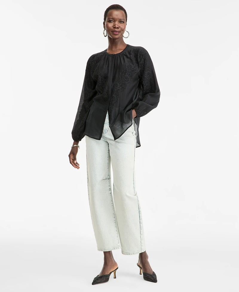 I.n.c. International Concepts Women's Long Sleeve Lace-Trim Blouse, Macy's Exclusive