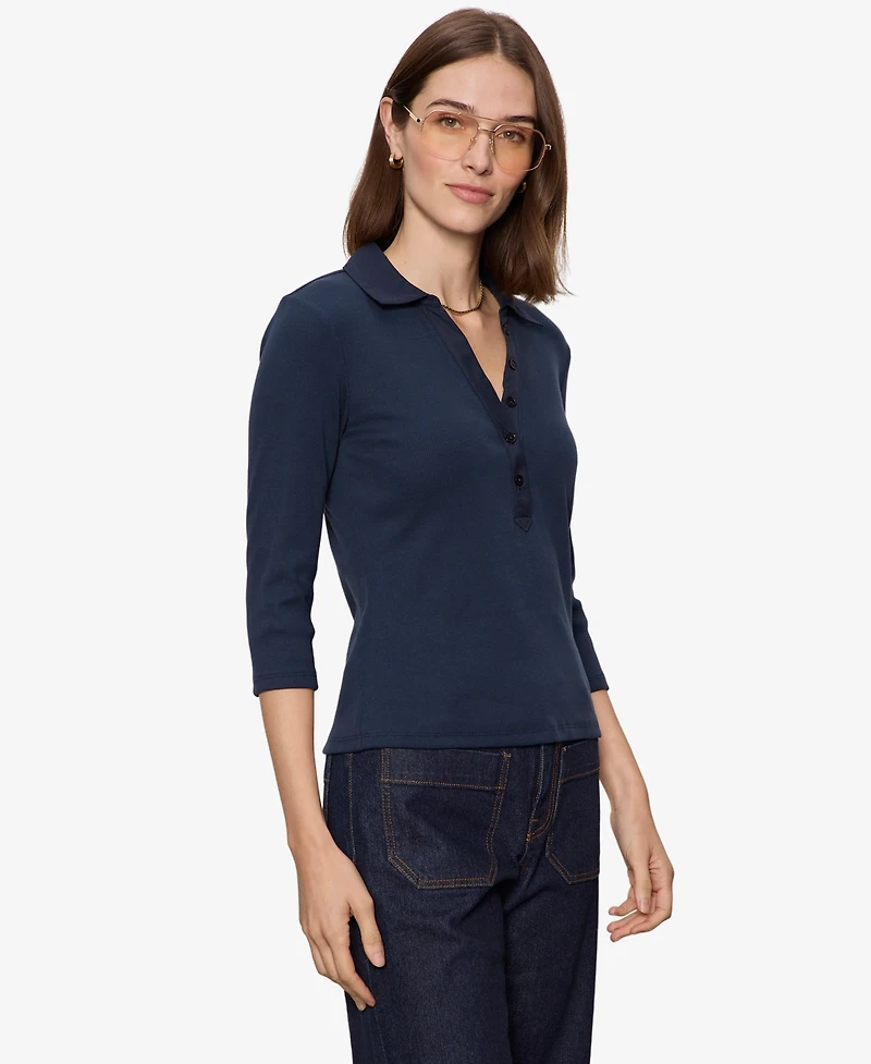 Sanctuary Petite Cotton-Blend Echo Button-Front Top