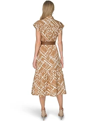 Calvin Klein Women's V-Neck Belted Midi Dress