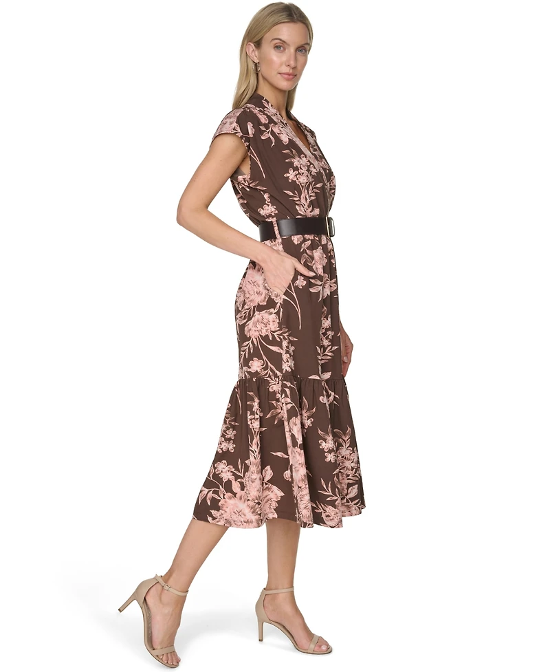 Calvin Klein Women's V-Neck Belted Midi Dress