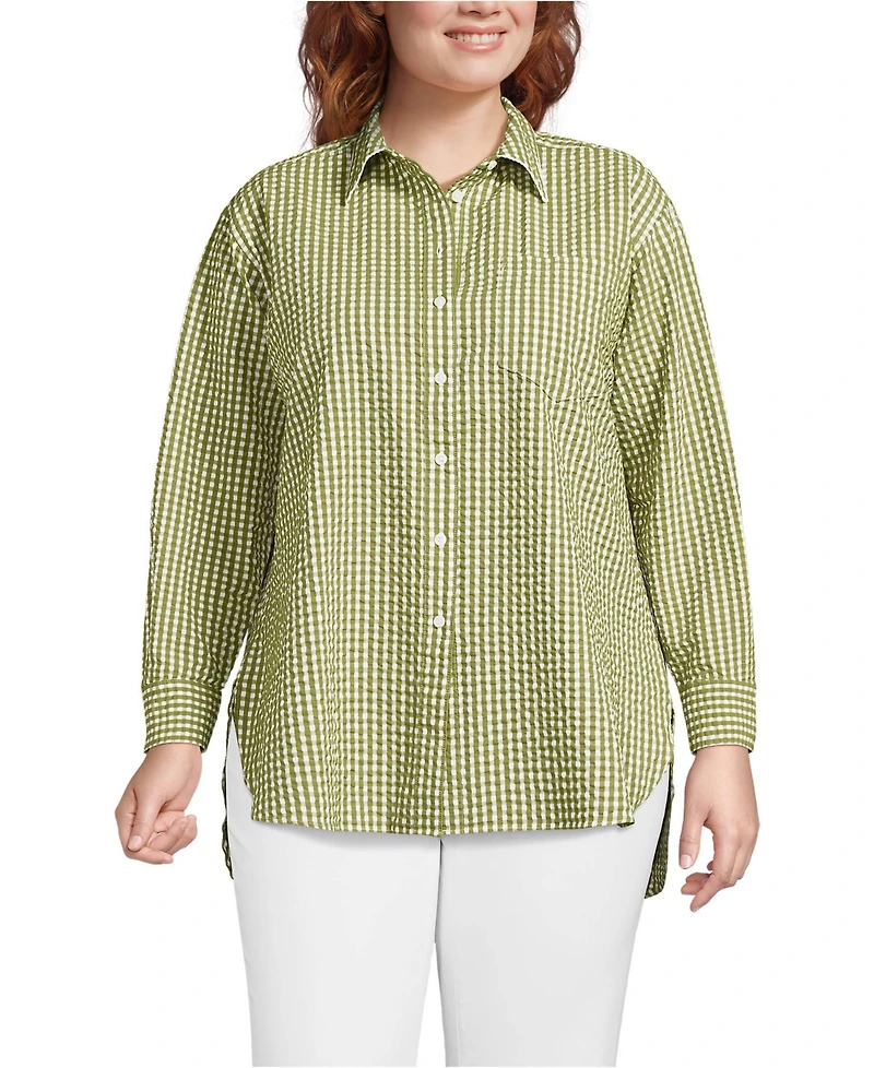 Lands' End Plus Oversized Seersucker Shirt