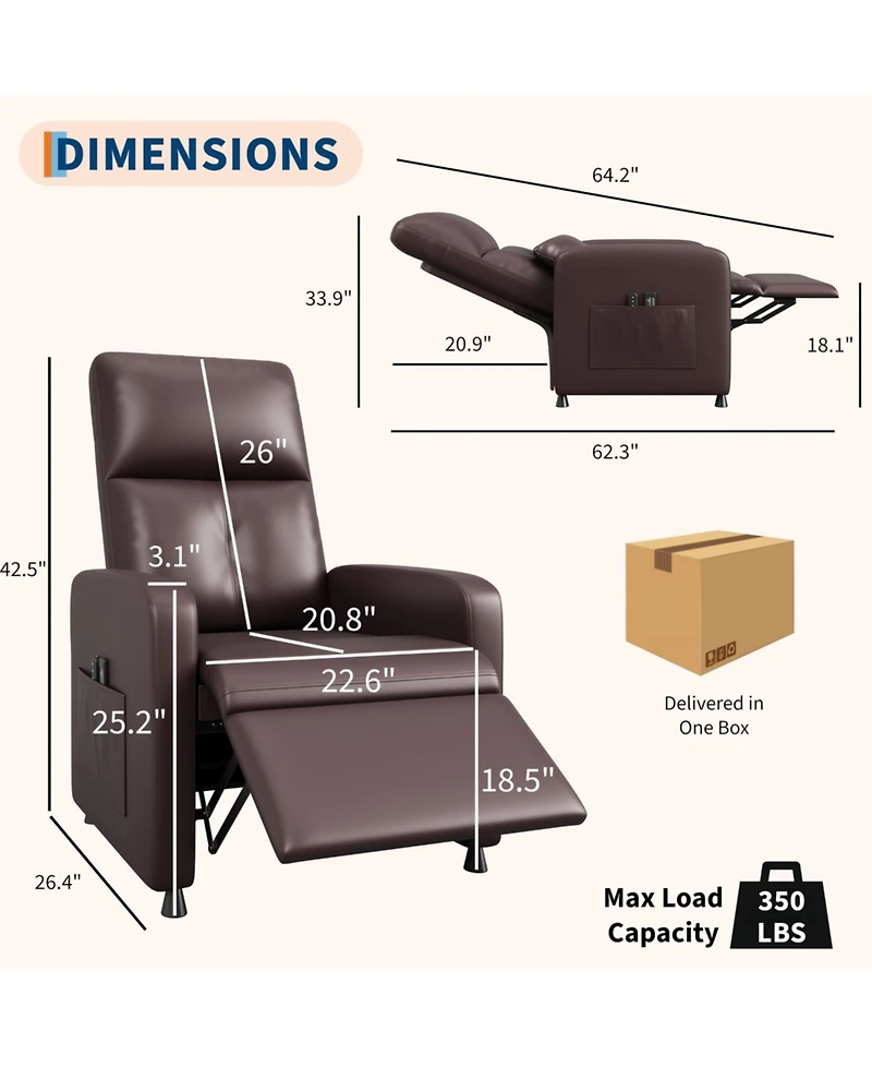 gaomon Electric Sofa Power Recliner Chair with Adjustable Back, Usb Charging Port for Living Room