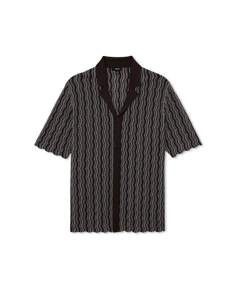 Reiss Men's Drake Button Through Wavy Stripe Cuban Shirt
