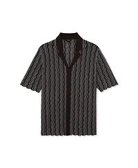 Reiss Men's Drake Button Through Wavy Stripe Cuban Shirt