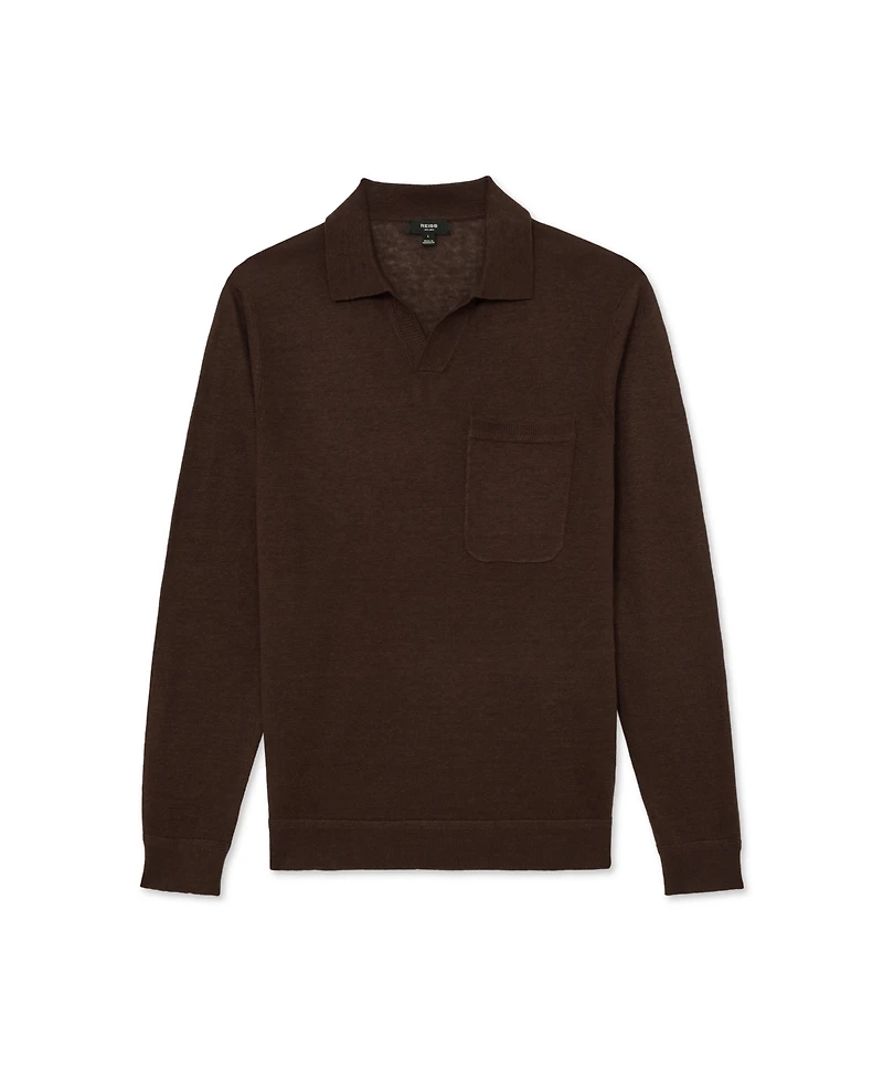 Reiss Men's Oaklands Open Collar Linen Polo Shirt