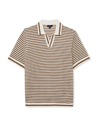 Reiss Men's Carl Ford Textured Stripe Linen Blend Open Neck Polo Shirt