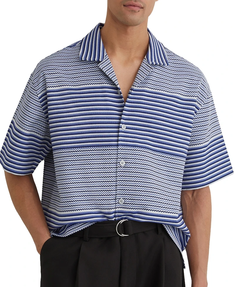 Reiss Men's Solstice Stripe Placement Cuban Shirt
