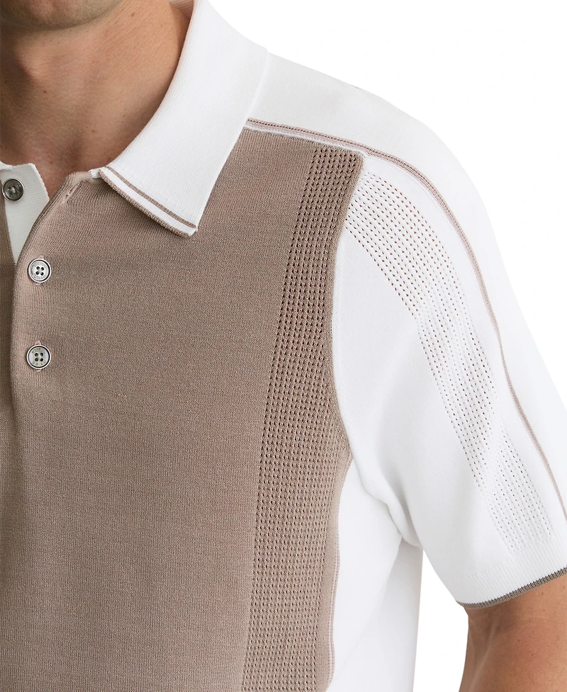 Reiss Men's Claremont Half Button Color block Polo Shirt