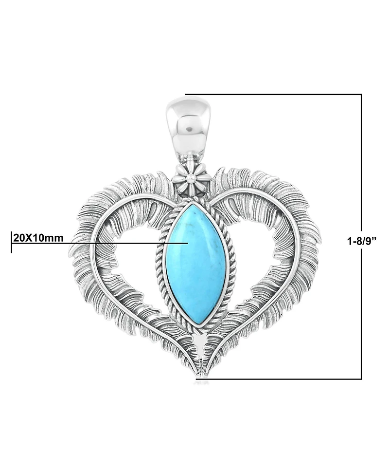 American West Jewelry Sterling Silver Kingman Turquoise Feather Heart Pendant Enhancer