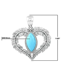 American West Jewelry Sterling Silver Kingman Turquoise Feather Heart Pendant Enhancer