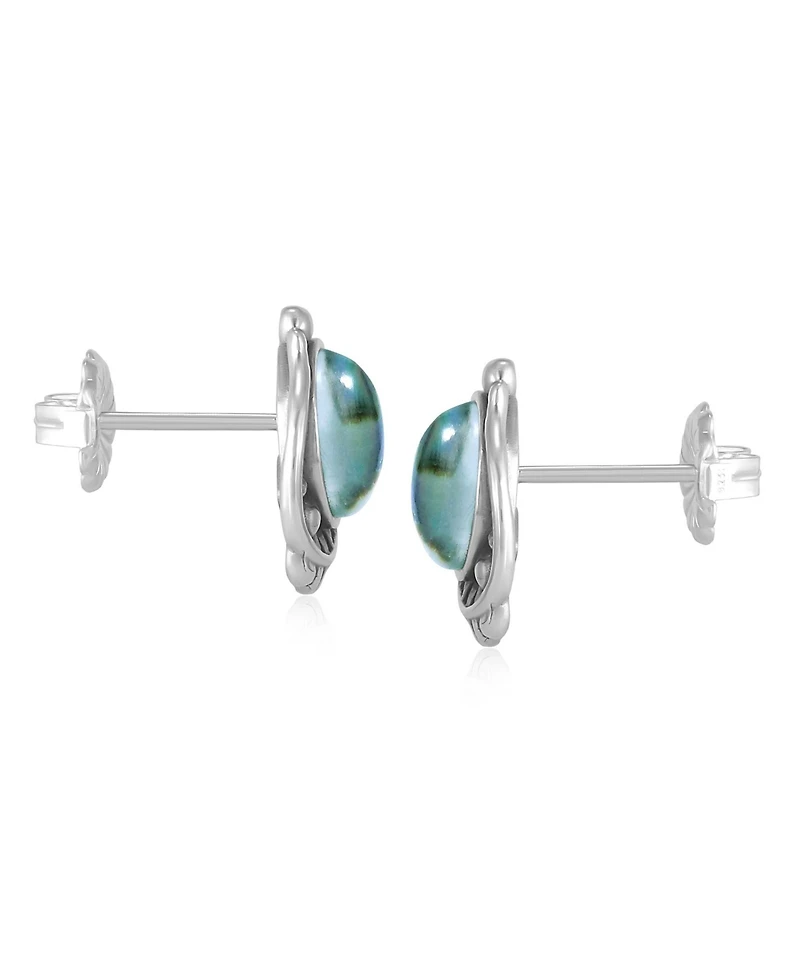 American West Jewelry Sterling Silver Abalone Shell Leaf Design Button Earrings