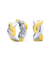 Bling Jewelry Two Tone Love Knot Symbol Infinity Huggie Mini Hoop Earrings Gold Plated .925 Sterling Silver