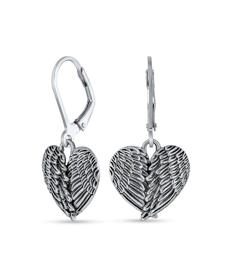 Bling Jewelry Spiritual Jewelry Set Heart and Angel Wings Locket Necklace and Drop Earrings