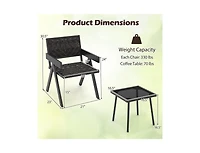 Lucky One 3 Piece Patio Wicker Bistro Set with Quick Dry Foam Cushions Glass Table